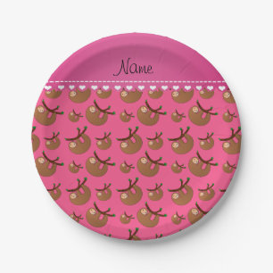 Personalized name pink sloth pattern paper plate