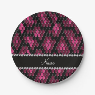 Personalized name pink snake skin pattern paper plate