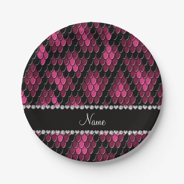 Personalized name pink snake skin pattern paper plate (Front)