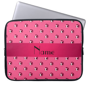 Personalized name pink soccer balls laptop sleeve