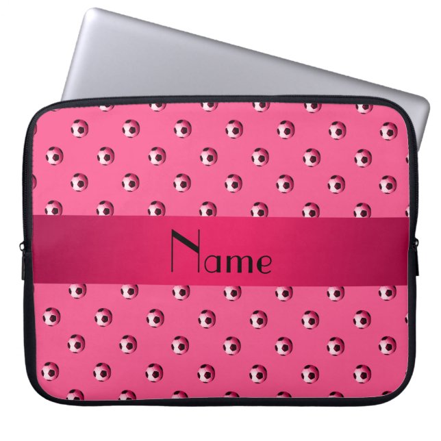 Personalized name pink soccer balls laptop sleeve (Front)