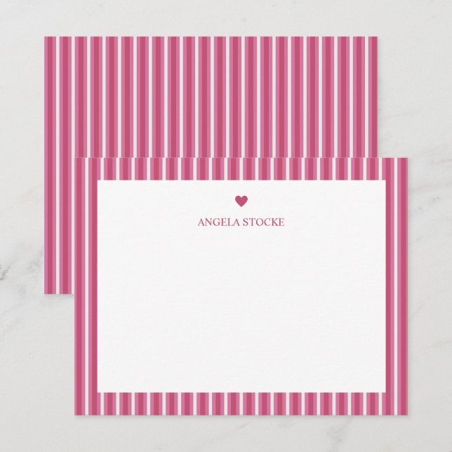 Personalized Name Pink Stripe Heart Card (Front/Back)