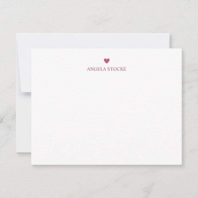 Personalized Name Pink Stripe Heart Note Card (Front)