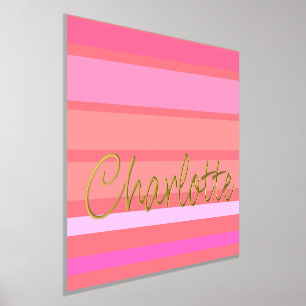 Personalized name pink stripes gold foil prints