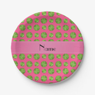 Personalized name pink tennis balls pattern paper plate