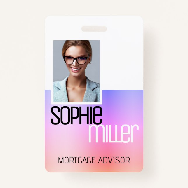 Personalized Name Pink To Purple Ombre Stylish Badge (Front)