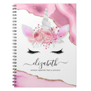 Personalized Name Pink Unicorn Notebook