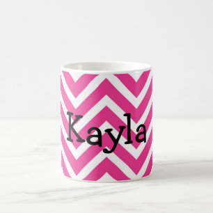 Personalized Name Pink & White Chevron Coffee Mug