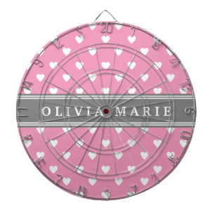 Personalized Name Pink White Heart Pattern Dartboard