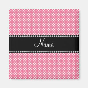 Personalized name pink white polka dots small magnet