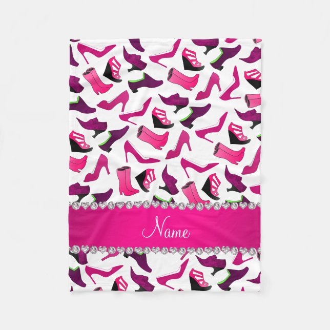 Personalized name pink white women's shoes pattern fleece blanket (Front)