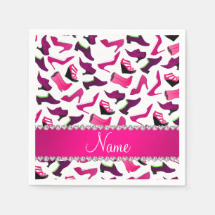 Personalized name pink white women's shoes pattern napkin