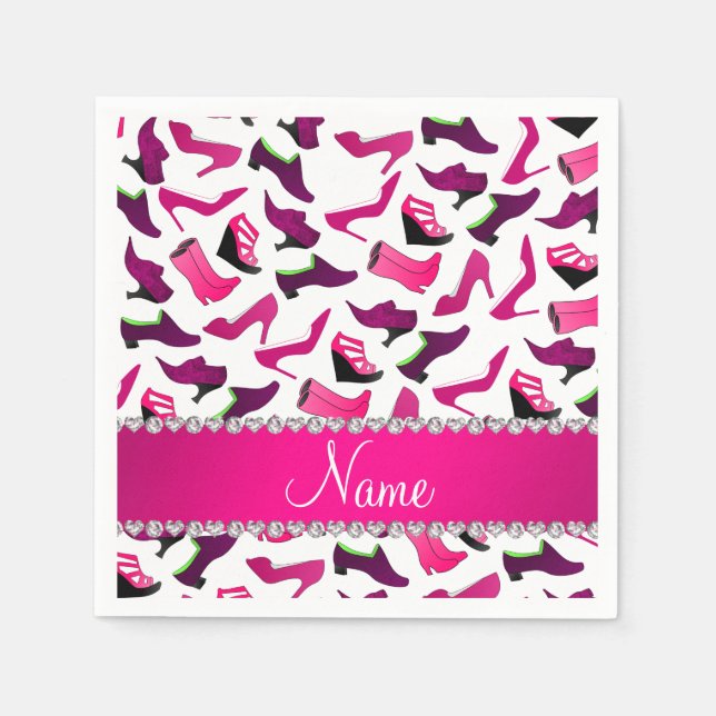 Personalized name pink white women's shoes pattern napkin (Front)