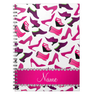 Personalized name pink white women's shoes pattern notebook