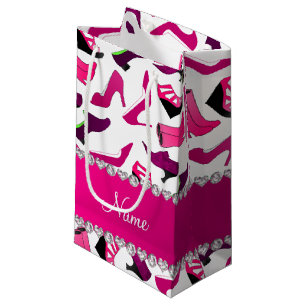Personalized name pink white women's shoes pattern small gift bag