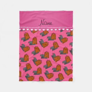 Personalized name pink yorkshire terriers fleece blanket