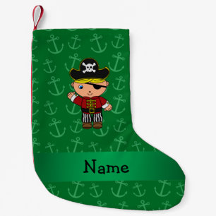 Personalized name pirate green anchors small christmas stocking