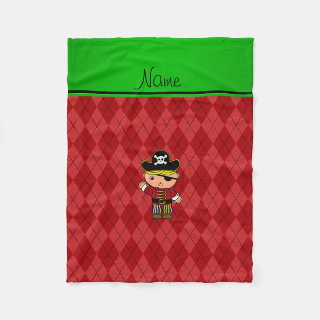 Personalized name pirate red argyle fleece blanket (Front)