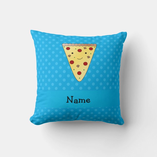 Personalized name pizza blue polka dots throw pillow (Front)
