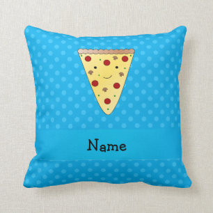 Personalized name pizza blue polka dots throw pillow
