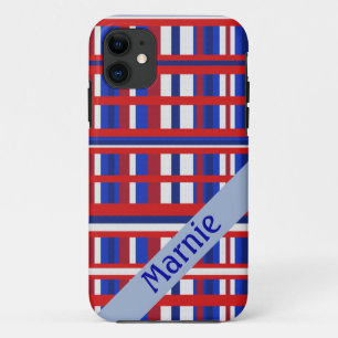 Personalized Name Plaid Patriot Red White & Blue iPhone 11 Case