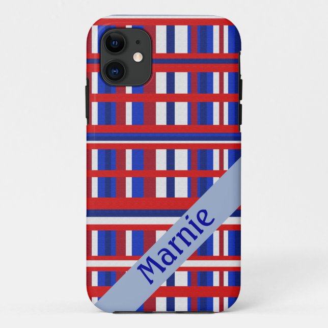 Personalized Name Plaid Patriot Red White & Blue Case-Mate iPhone Case (Back)