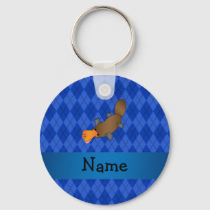 Personalized name platypus blue argyle keychain