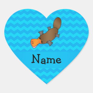Personalized name platypus blue chevrons heart sticker