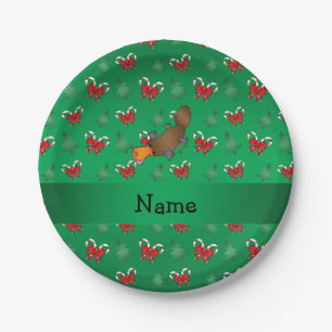 Personalized name platypus candy canes bows paper plate