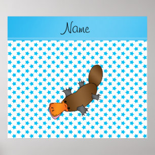 Personalized name platypus white blue stars poster