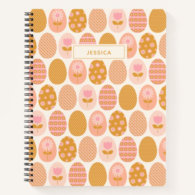 Personalized Name Playful Easter Floral Egg Pastel Notebook (Front)