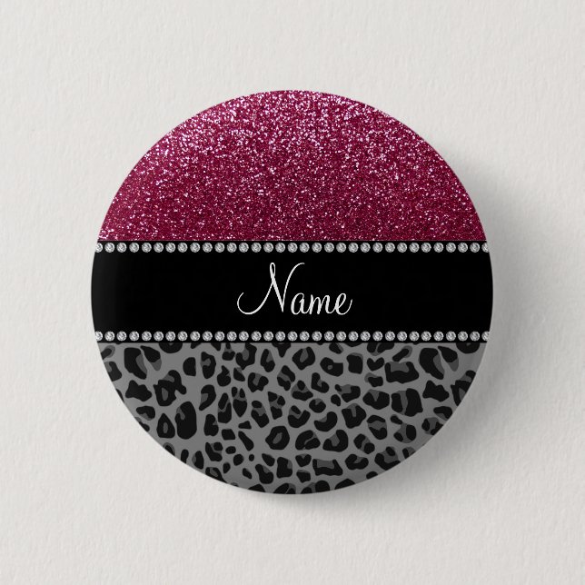 Personalized name plum glitter black leopard 2 inch round button (Front)