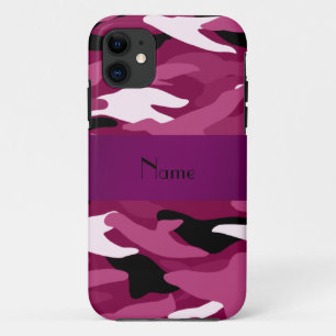 Personalized name plum purple camouflage iPhone 11 case