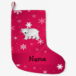 Personalized name polar bear pink snowflakes small christmas stocking