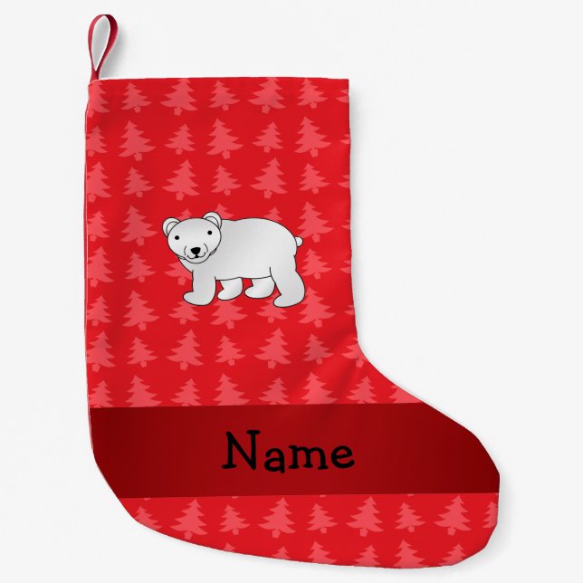 Personalized name polar bear red christmas trees small christmas stocking (Front)