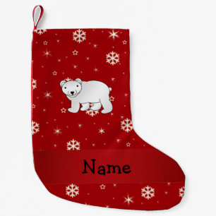 Personalized name polar bear red snowflakes small christmas stocking
