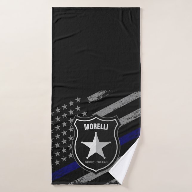Personalized NAME Police Officer Sheriff Cop Flag Bath Towel Set (Bath Towel)