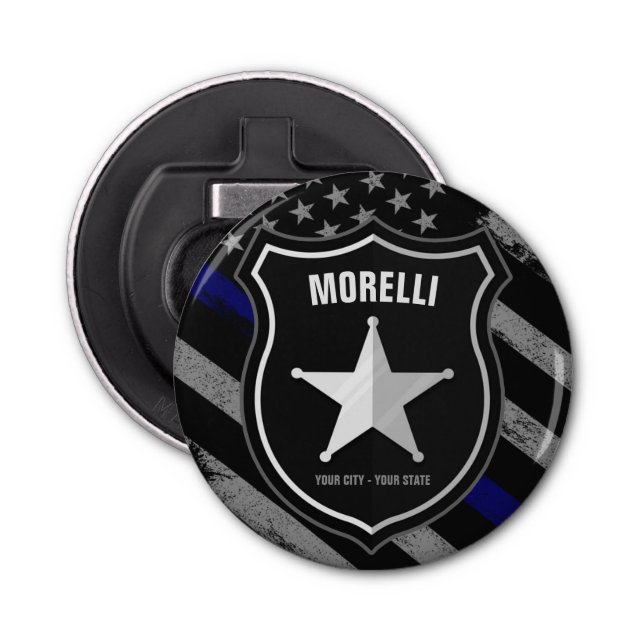 Personalized NAME Police Officer Sheriff Cop Flag Bottle Opener (Front)