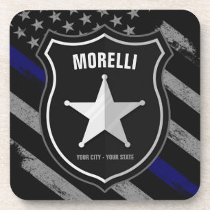 Personalized NAME Police Officer Sheriff Cop Flag Coaster