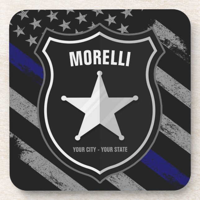 Personalized NAME Police Officer Sheriff Cop Flag Coaster (Front)