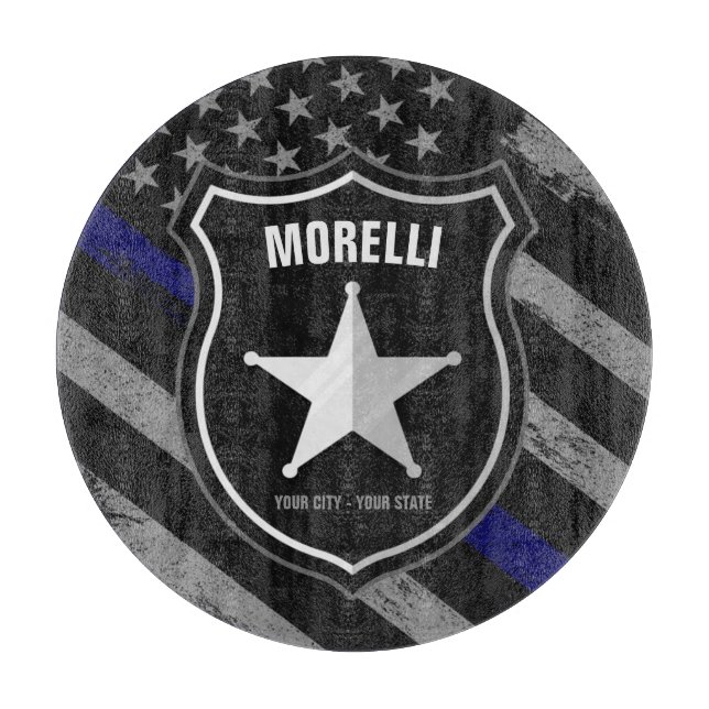 Personalized NAME Police Officer Sheriff Cop Flag Cutting Board (Front)