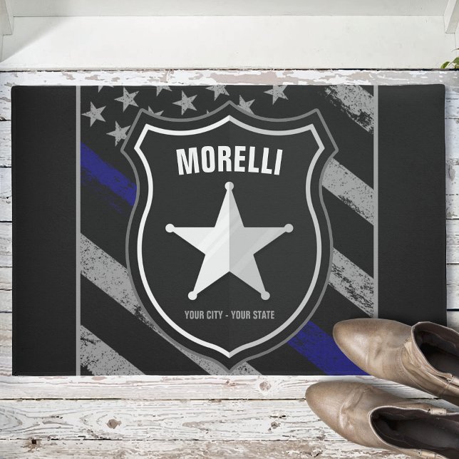 Personalized NAME Police Officer Sheriff Cop Flag Doormat (Creator Uploaded)