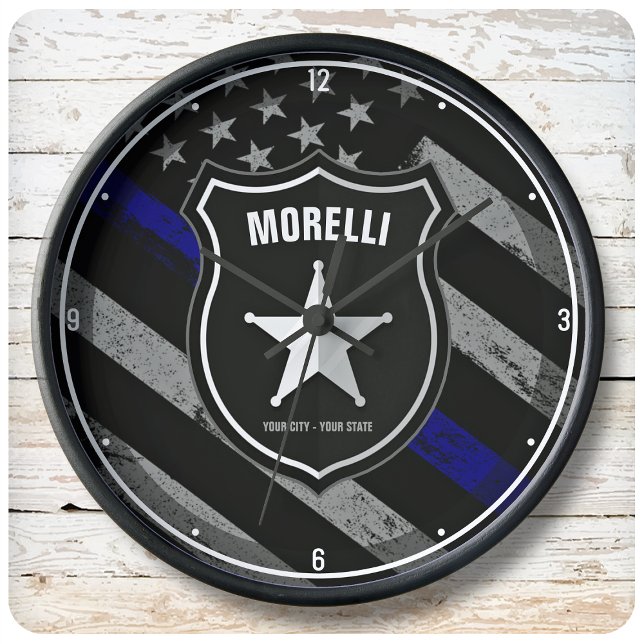 Personalized NAME Police Officer Sheriff Cop Flag Large Clock (Creator Uploaded)