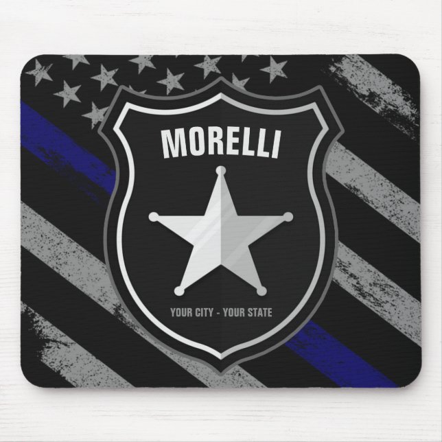 Personalized NAME Police Officer Sheriff Cop Flag Mouse Pad (Front)