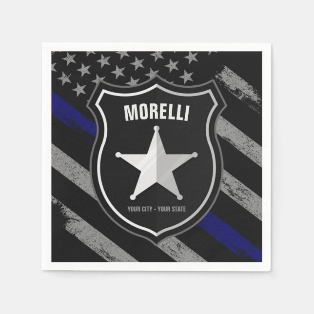 Personalized NAME Police Officer Sheriff Cop Flag Napkin (Front)