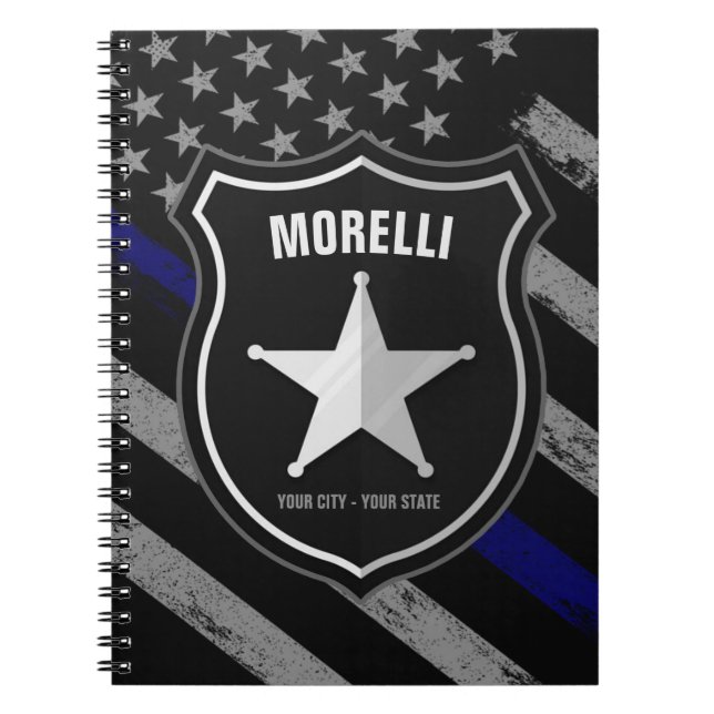 Personalized NAME Police Officer Sheriff Cop Flag Notebook (Front)