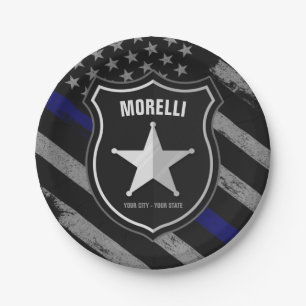 Personalized NAME Police Officer Sheriff Cop Flag Paper Plate
