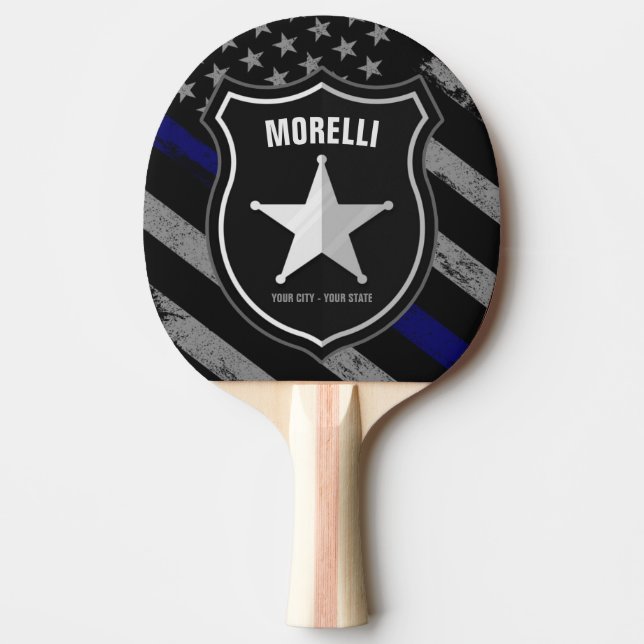 Personalized NAME Police Officer Sheriff Cop Flag Ping Pong Paddle (Front)