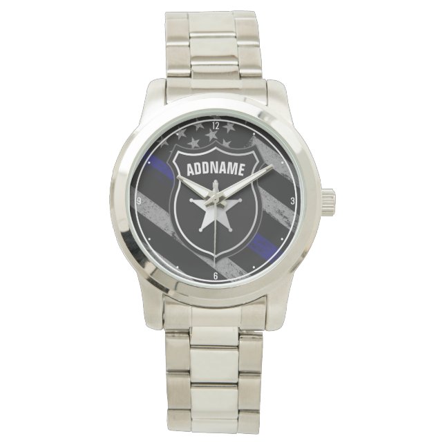 Personalized NAME Police Officer Sheriff Cop Flag  Watch (Front)