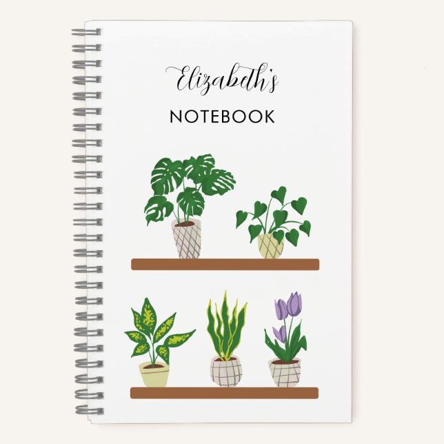 Personalized Name Potted Plants Monstera Script Notebook (Front)